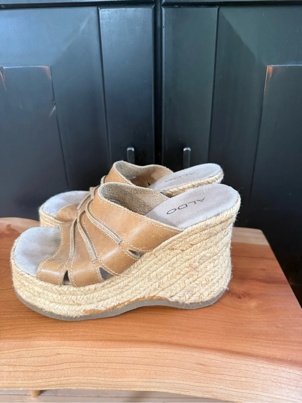 Vintage ALDO Tan Braided Espadrille Wedge Slide Sandals
